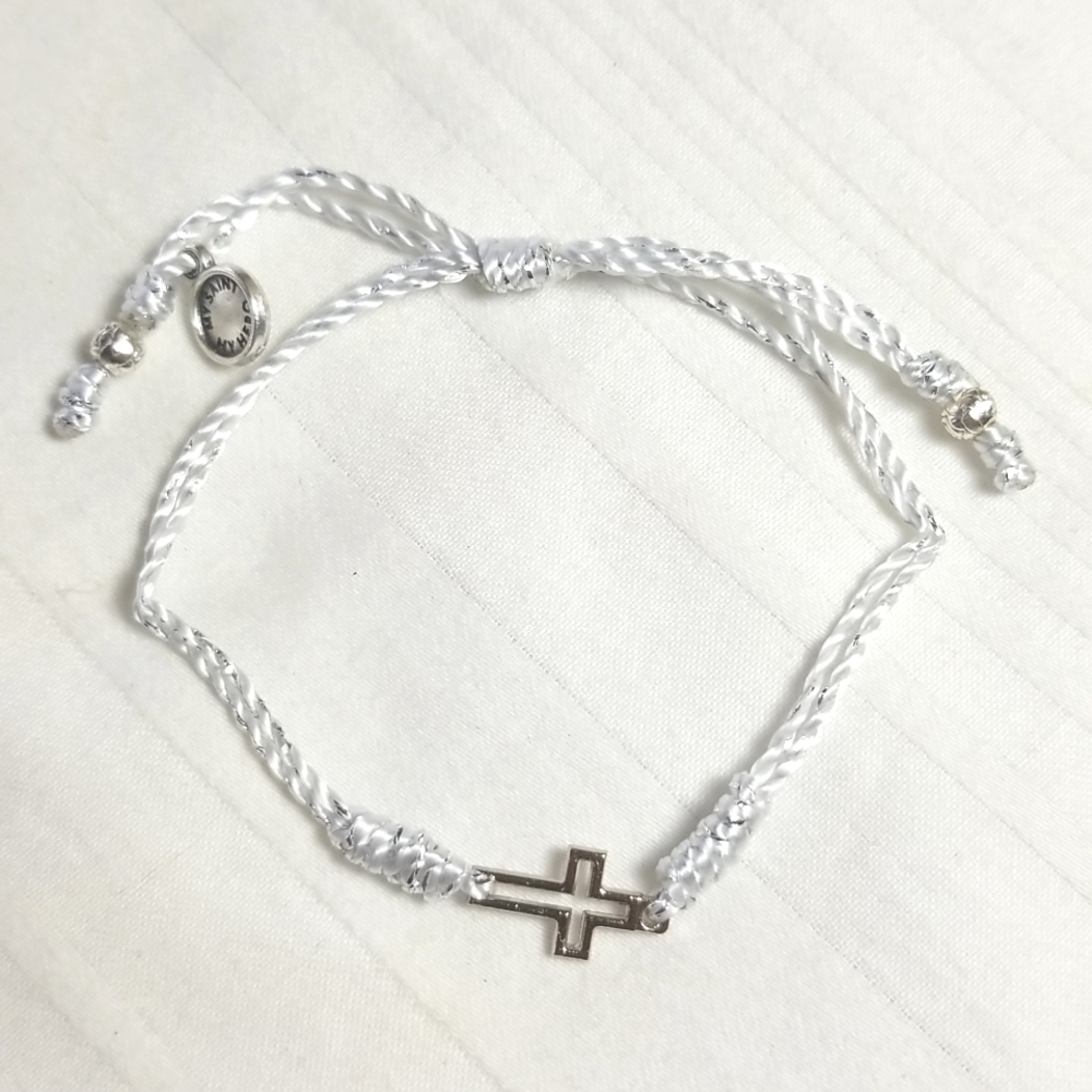 New My Saint My Hero Silver White Cross Bracelet